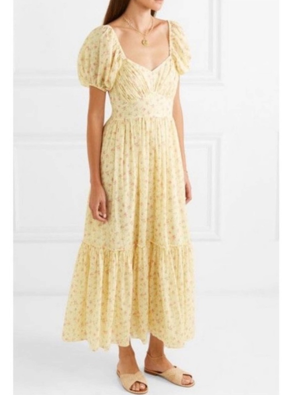 LOVESHACKFANCY Angie Gathered Floral Maxi Dress in Daffodil Yellow Butter